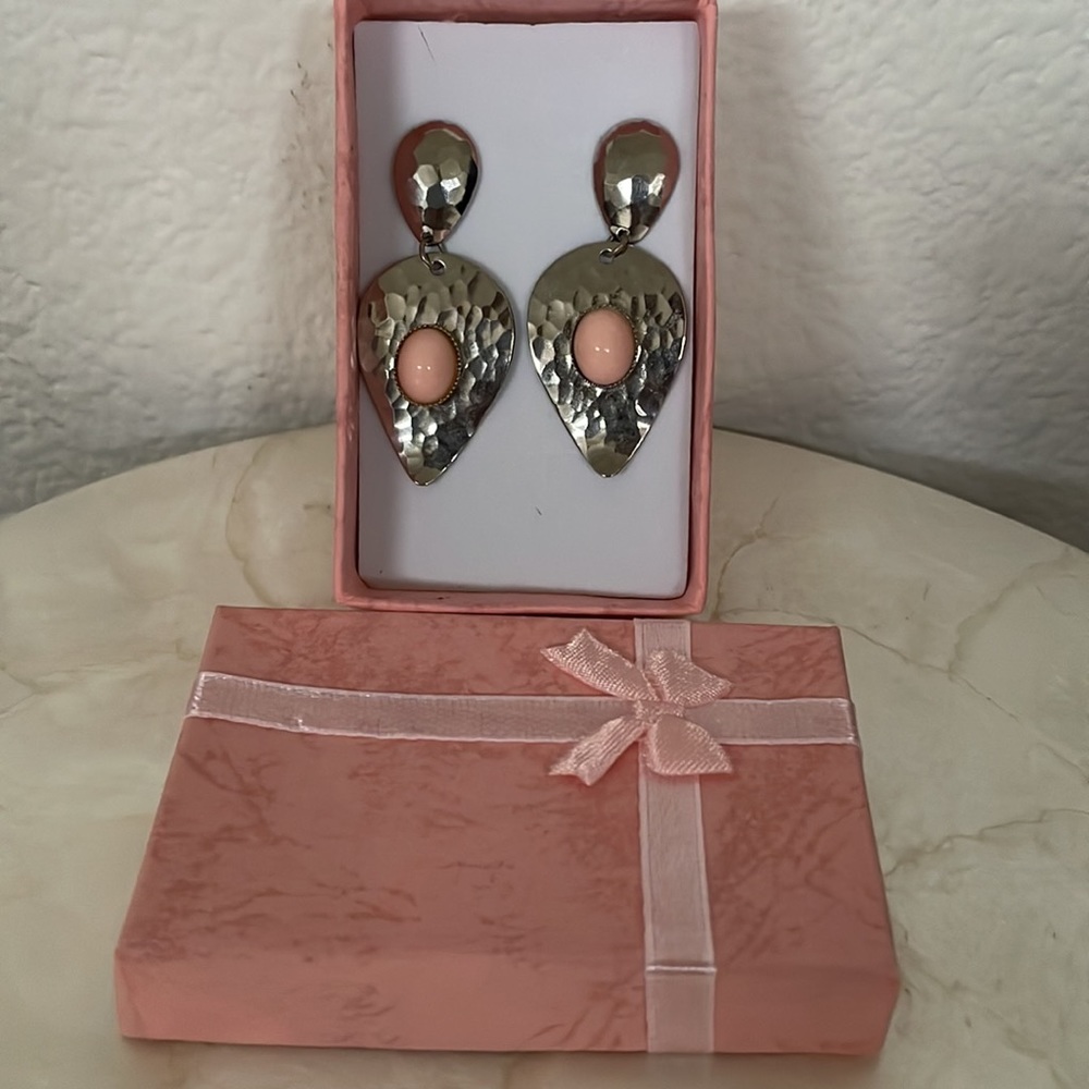 Pink Opal Silver Dangling Earrimgs - Picture 3 of 5